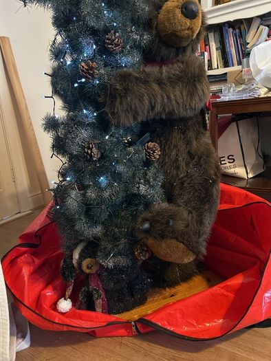 Christmas Bear and baby Bear decoration Vintage on a wooden base classic