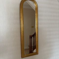 Vintage Arched Gold Leaf / Gilt Pier Wall Mirror (30" x 10")