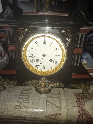Rare 19th-century 1867 until 1889 French Architectural Mantel Clock by Samuel Marti, Enamel Dial In Working Condition,