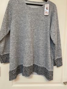 Grey marl jumper with leopard print trim - brand new with tags