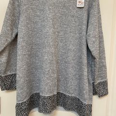 Grey marl jumper with leopard print trim - brand new with tags