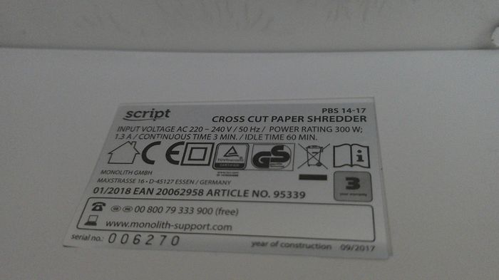 Script Monolith PBS 14-17 Cross Cut Paper Shredder 10 Sheet CD Credit Card P-4 14L
