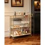 Bar Cart, 3 Tiers Home Kitchen Serving Carts, Modern Rolling Utility Station on Wheels, Mobile Drink Beverage Trolley with Wooden Shelf, Wine Rack, and Glass Holder, 910x330x935mm, Gold Image 7