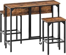 Breakfast Bar Table with 2 Bar Stools, 100 cm Folding Dining Table with 2 Stools, Dining Table Set, Industrial Steel Frame, for Restaurant, Living Room, Pub, Rustic Brown and Black