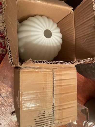 Two brand-new matching shades,  glass shade in opaline glass