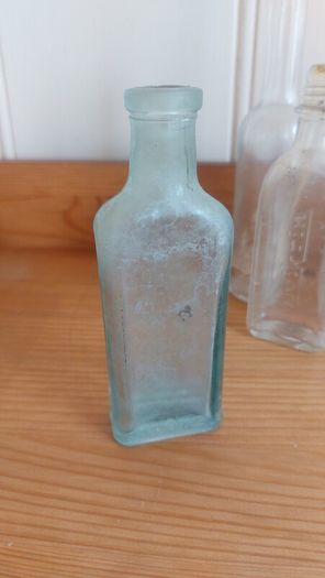 Fabulous Collection of Four Assorted Antique and Vintage Apothecary and Household Bottles in Clear Glass, Price for All Four, Not Splitting