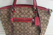 Coach Prairie Satchel Bag 36311 Brown Khaki Red