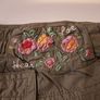 SALE!  Khaki Cargo Trousers with Floral Embroidery Image 7