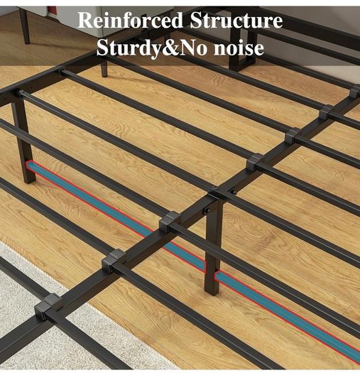 Double Bed Frame with Storage Headboard,Wooden Bed Frame Double Metal Platform Bed Frame No Box Spring Needed,Sturdy Metal Frame Base,Under Bed Storage,No Squeak,Easy Assembly for