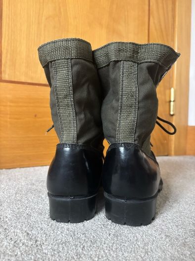 Vintage Military Surplus Style Black & Olive OD Green Panama Sole Jungle Boots - Size 43