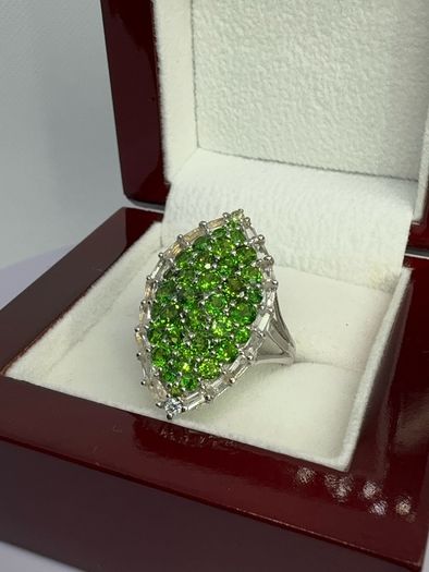 Silver Chrome Diopside & White Topaz Halo Ring