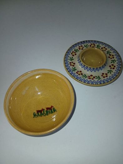 Rare ? Small red dog or pig pattern bowl and old rose eggcup