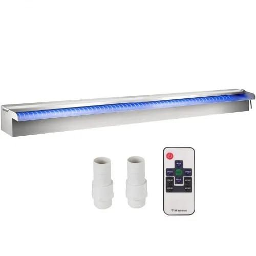 35.4" x 4.5" x 3.1" Stainless Steel Decorative Waterfall Pool Fountain With LED Strip Light For Garden Pond Indoors And Outdoors