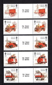 1991 Isle of Man Fire Engines Commemorative Stamps Gutter Pairs Mint Never Hinged (MNH)
