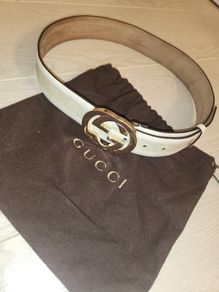 Authentic Gucci White Leather GG Belt