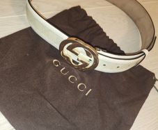 Authentic Gucci White Leather GG Belt