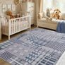 120x160cm, Blue Grey Vintage Rug, Modern Abstract Area Rugs, Non-Slip Carpet, Low Pile, Non-Shedding, Grid Printed Design, Dining Room, Home Office, Bedroom Image 3