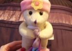 Cream Bunny with Pink headband and pink and purple bag