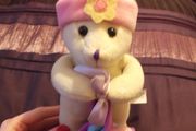 Cream Bunny with Pink headband and pink and purple bag