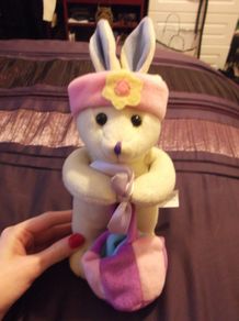 Cream Bunny with Pink headband and pink and purple bag