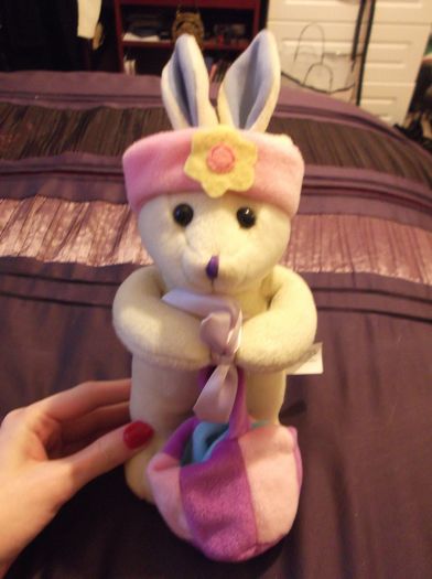 Cream Bunny with Pink headband and pink and purple bag