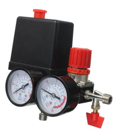 BRAND NEW Arrival Air Compressor Pressure Valve Switch Manifold Relief Regulator Gauges 180PSI 240V 45x75x80mm