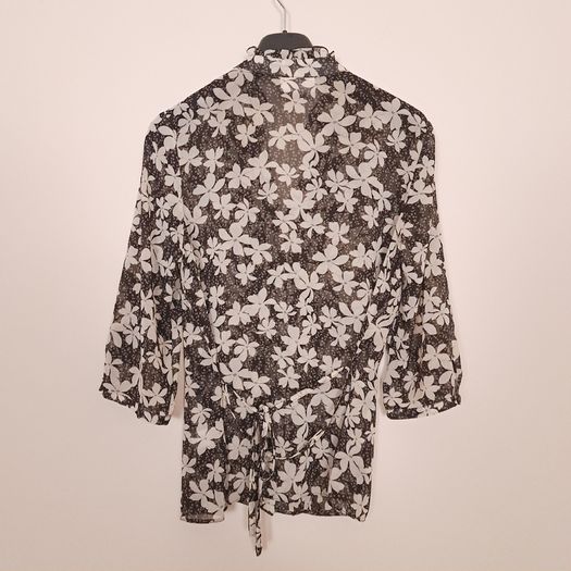 Wallis Black Cream Sheer Chiffon Floral Pintuck Pleat Blouse Top 12UK/40EU