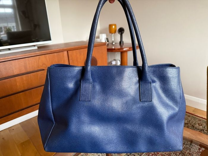 Furla Navy Blue Saffiano Leather Tote Bag