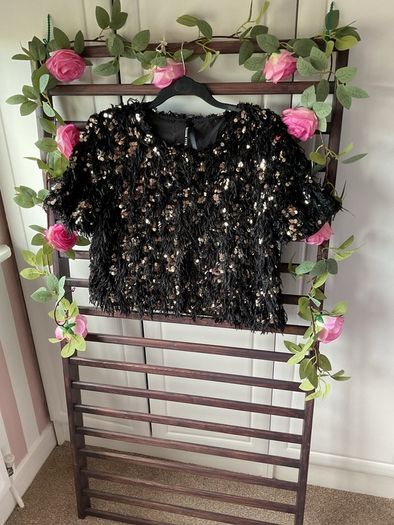 top bnwot elli white top size large black occasion wear top with embellishment