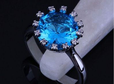 Platinum Plated Ring with Sky Blue Topaz Crystal