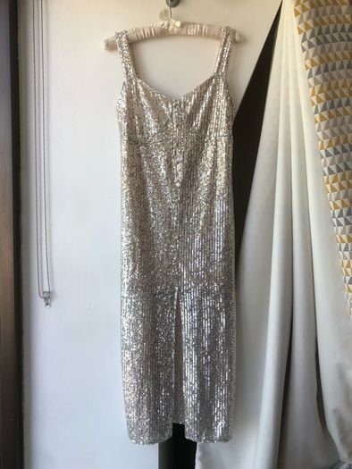 Zara silver sequin midi dress size S