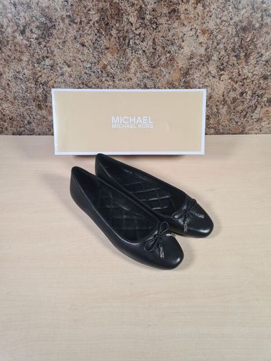 Womens Michael Kors Nori Flat Black Leather Ballet Pumps Slip On Shoes Size Uk 8 Eu 40-41 Brand New In Box