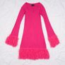 ASOS Hot Pink Fuchsia Ribbed Knit Mini Dress Feather Trim 10UK/38EU Image 6