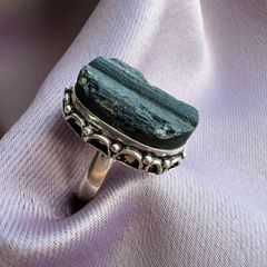 Raw black tourmaline ring