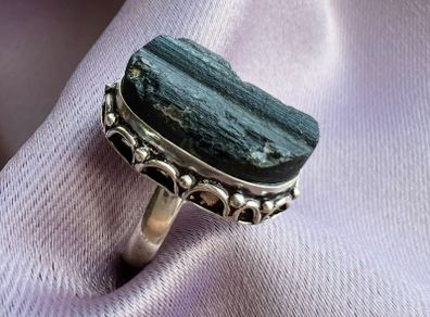 Raw black tourmaline ring