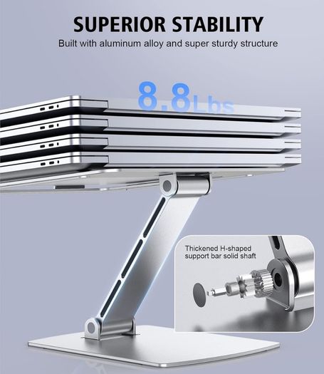 Laptop Stand Adjustable Height, Ergonomic Air-Ventilated Laptop Riser Holder for Desk, Aluminum Foldable Laptop Cooling Pads Computer Stand Compatible with MacBook Air Pro (10-16")-Silver
