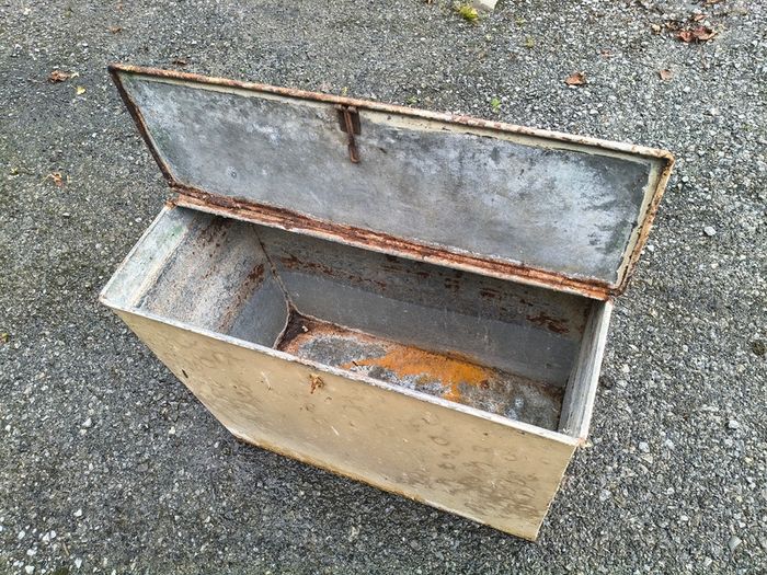 Antique galvanised flour bin