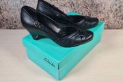 womens CLARKS CONE heels court formal casual black leather slip on closed toe Size UK 4 D EU 37