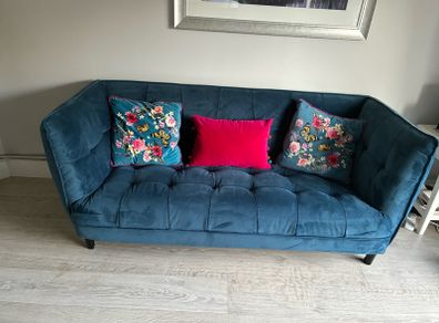 Harvey Norman Teal blue velvet sofa