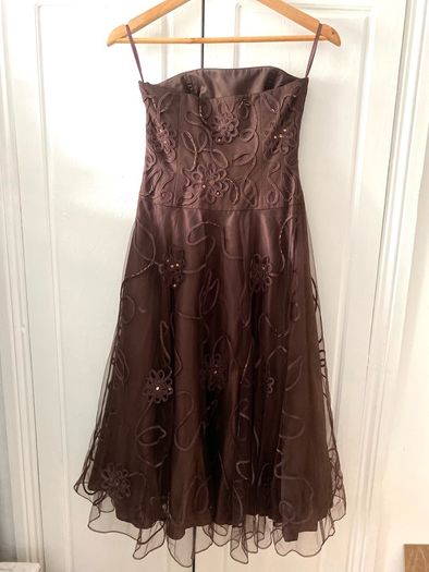 Monsoon brown bandeau tulle dress with embroidery + beading detail and matching bolero