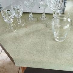 4 crystal items Killarney crystal wine glass 6.00 euro , set of 2 bohemine crystal cherry galsses no stamp 12.00 euro. set of 2 bohemine crystal liqieuer galsses no stamp 12.00 euro.