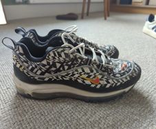 NIKE Air Max 98 AOP Print White Black Running Training Shoes NEW Mens Sz 8
