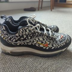 NIKE Air Max 98 AOP Print White Black Running Training Shoes NEW Mens Sz 8