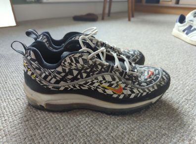NIKE Air Max 98 AOP Print White Black Running Training Shoes NEW Mens Sz 8