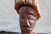 African Burl Wood Head Hand Carved Woman Bust Zambia Style 28cm