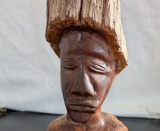 African Burl Wood Head Hand Carved Woman Bust Zambia Style 28cm