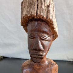 African Burl Wood Head Hand Carved Woman Bust Zambia Style 28cm