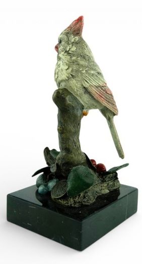 Northern Cardinal Bird - Cold Painted Bronze, Signed