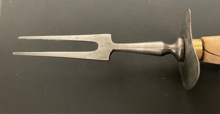 Antique Victorian Edwardian Meat Carving Fork with Safety Guard Rustic Farmhouse Kitchenalia