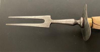 Antique Victorian Edwardian Meat Carving Fork with Safety Guard Rustic Farmhouse Kitchenalia
